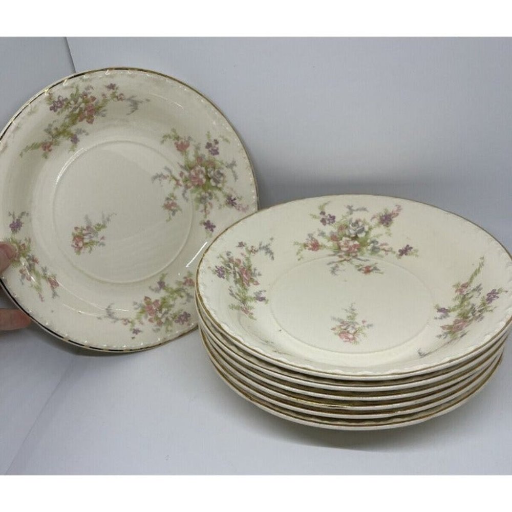 Pastel Floral Soup Bowl CrooksVille China Co Made In USA Set Of 7 Gold Rimmed